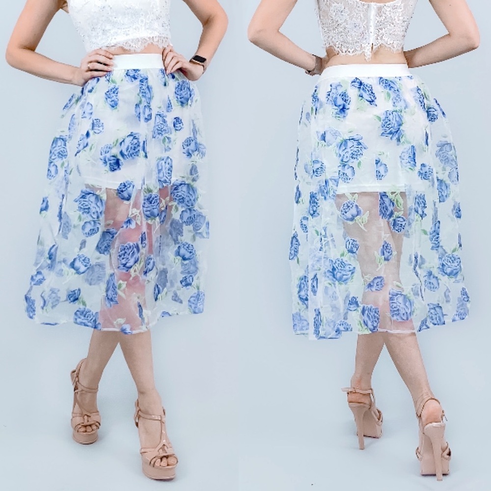 Blue Floral Midi Skirt - Picture 3 of 8